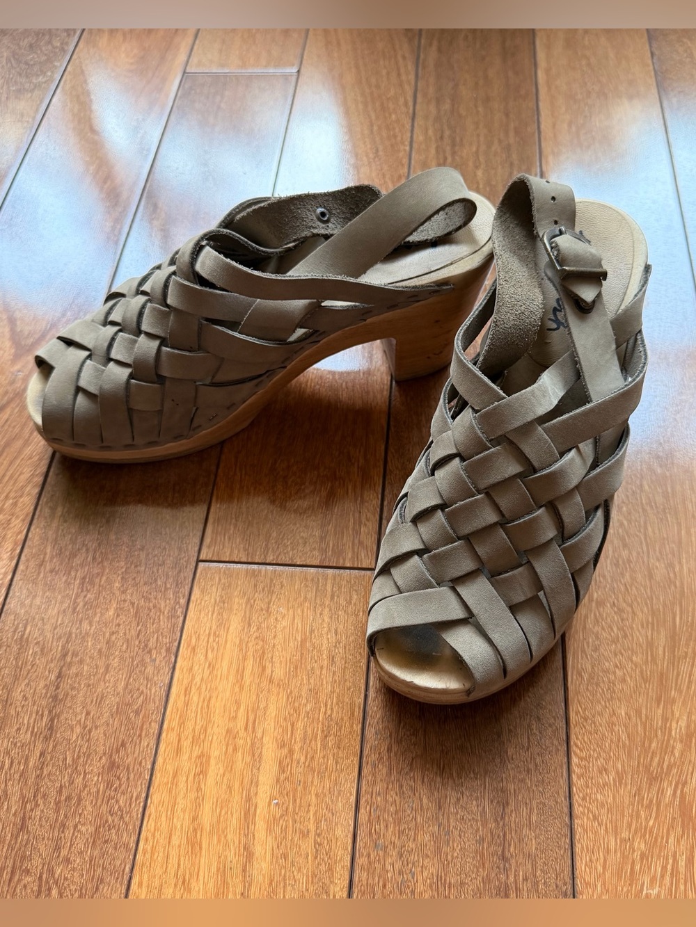 Anthropologie Sheepish Olive Clogs 37